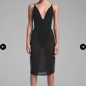 Skims Power Mesh Plunge Midi Dress